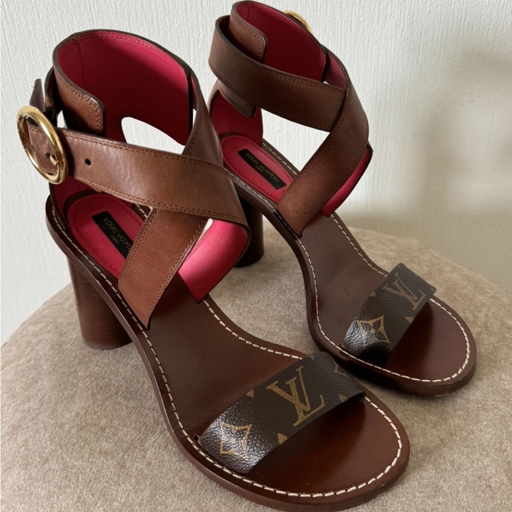 Louis Vuitton Brown and Pink Strappy Heels - Picture 7 of 9